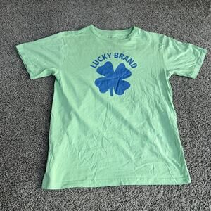 Lucky Brand Shirt Boys Extra Large Green Blue Four Leaf Clover Short Sleeve